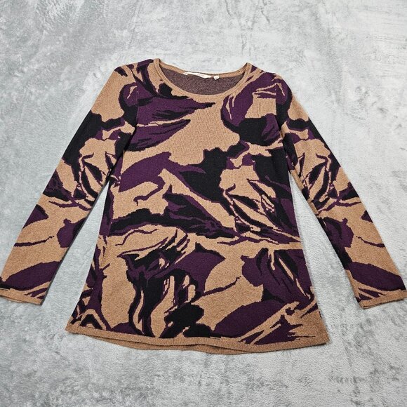 Soft Surroundings Sweater Womens XS Brown Purple Abstract Floral Artsy Tunic - Picture 2 of 7